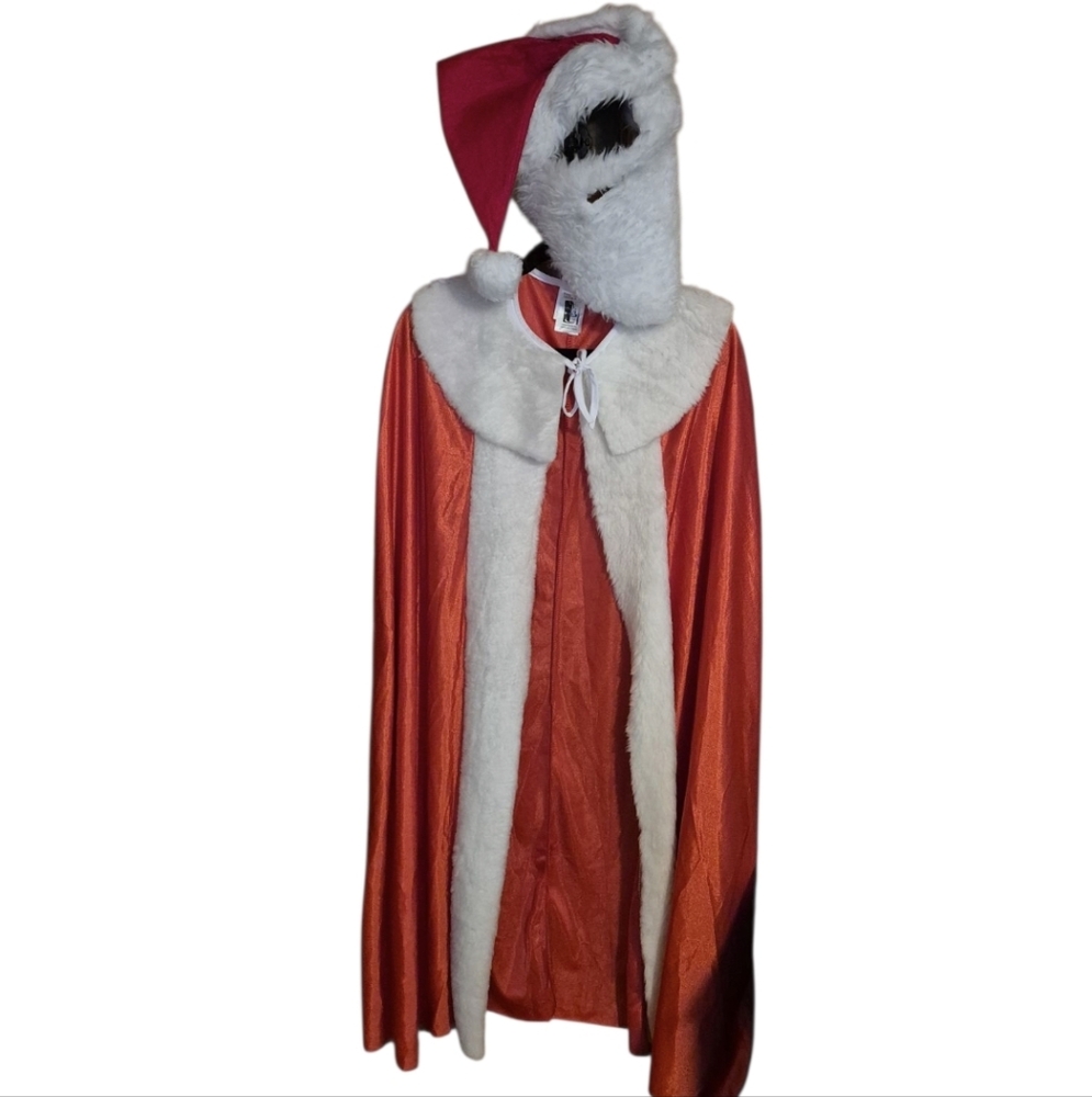 ❤️‍🔥2pc. Unisex OS Santa Red Robe Cape With Attached Beard And Hat